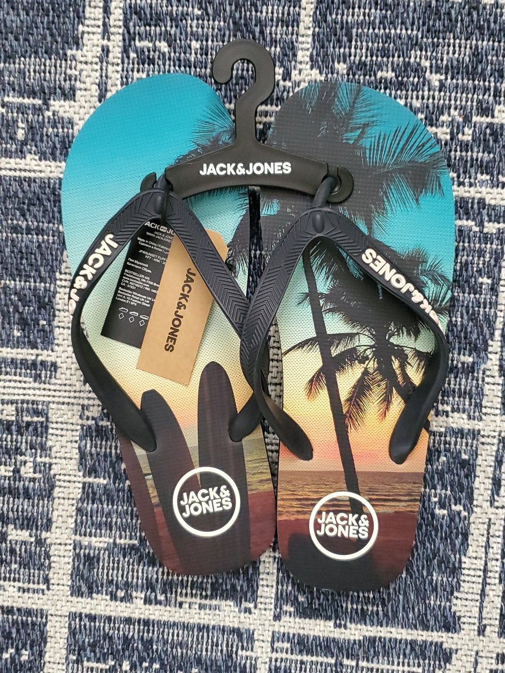 Jack & Jones Sunset Palm Flip Flops - Navy Blue NWT